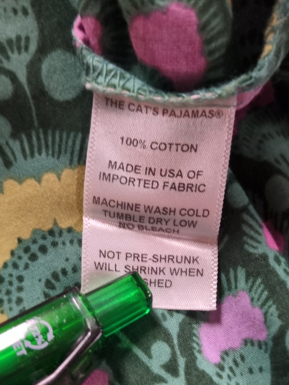 The Cat's Pajamas Green Floral Print 100% Cotton Pajama Set Size Small - Picture 11 of 12